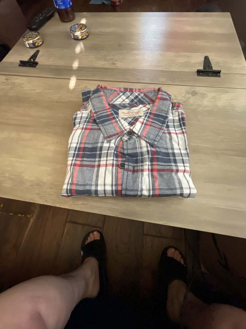 #A190 Weatherproof Vintage Plaid Blue Red Gray Long Sleeve Button Down Shirt